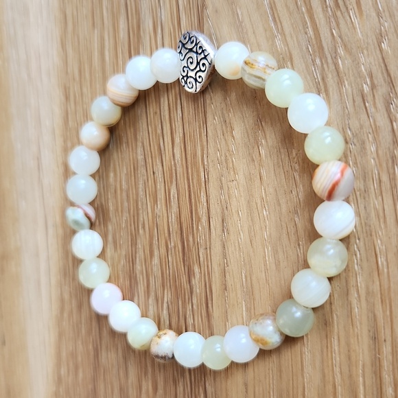 Yellow Green Calcite Beads Bracelet, Handcrafted, Stretch - Picture 2 of 8